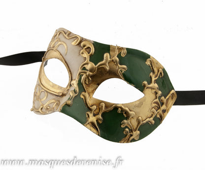 Masque Colombine Arlequin Vert et Doré – Artisanat Authentique de Venise