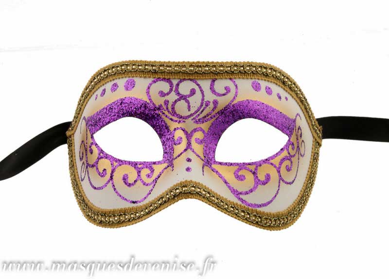Masque Colombine Julia Violet et Doré – Artisanat Authentique de Venise