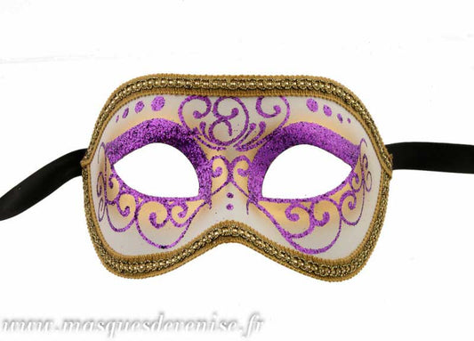 Masque Colombine Julia Violet et Doré – Artisanat Authentique de Venise