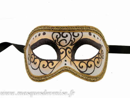 Masque Colombine Julia Noir et Doré – Élégance Intemporelle du Carnaval de Venise