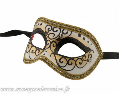 Masque Colombine Julia Noir et Doré – Élégance Intemporelle du Carnaval de Venise