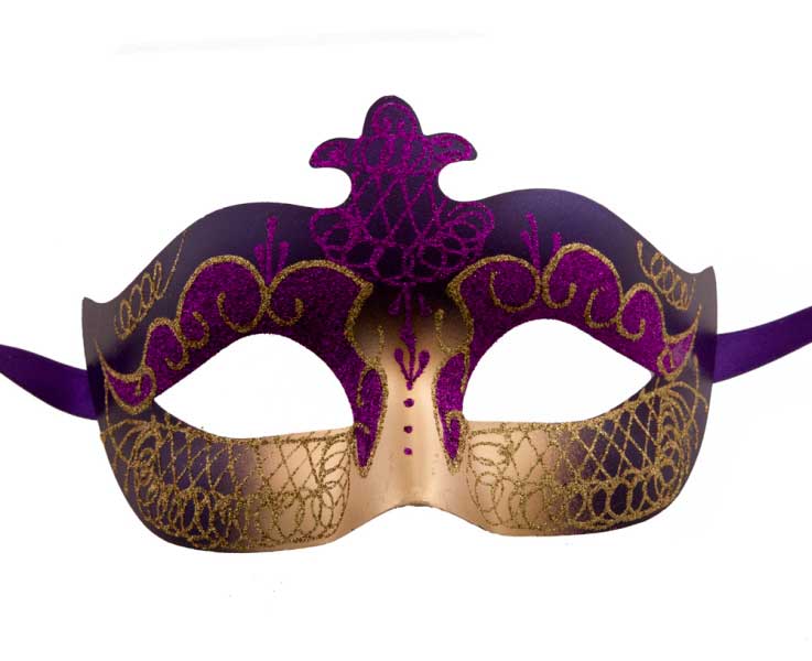 Masque Colombine Violet et Doré – Artisanat Authentique de Venise