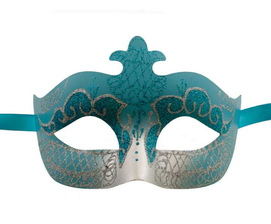 Masque Colombine Bleu et Argenté – Artisanat Authentique de Venise