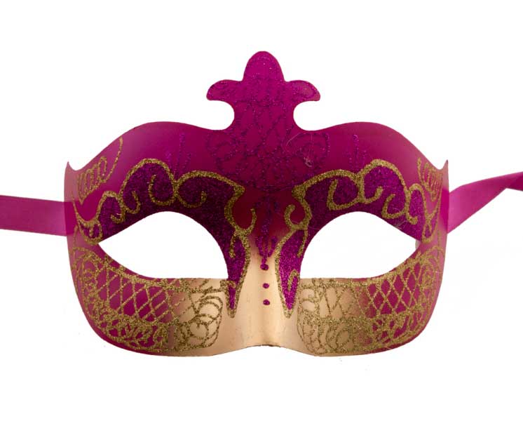 Masque Colombine Rose Fuchsia et Doré – Artisanat Authentique de Venise