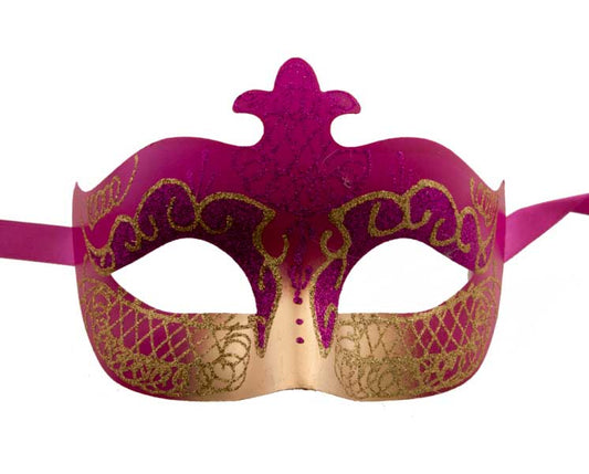 Masque Colombine Rose Fuchsia et Doré – Artisanat Authentique de Venise