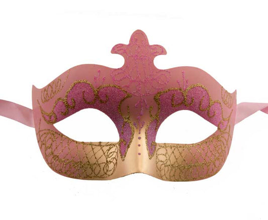 Masque Colombine Rose et Doré – Artisanat Authentique de Venise