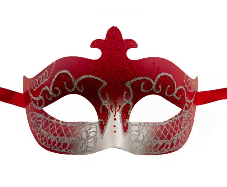 Masque Colombine Rouge et Argenté – Artisanat Authentique de Venise