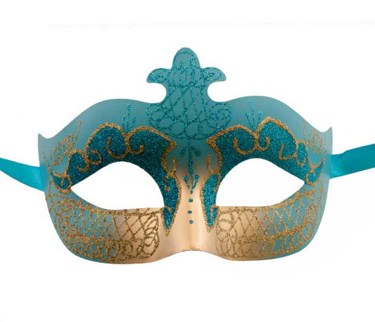 Masque Colombine Bleu et Doré – Artisanat Inspiré de Venise