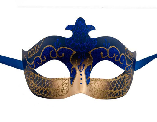 Masque Colombine Bleu Marine et Doré – Artisanat Inspiré de Venise