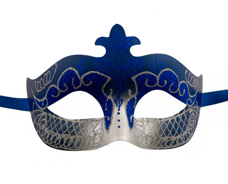 Masque Colombine Bleu Marine et Argenté – Artisanat Inspiré de Venise