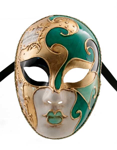 Masque Volto Milo Vert et Doré – Artisanat Authentique de Venise