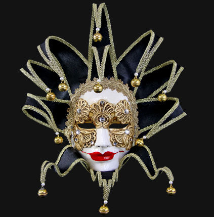 Masque Volto Jolly Noir et Doré à 11 Pointes – Artisanat Authentique de Venise