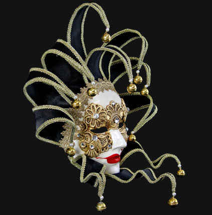 Masque Volto Jolly Noir et Doré à 11 Pointes – Artisanat Authentique de Venise
