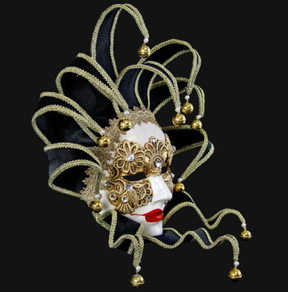 Masque Volto Jolly Noir et Doré à 11 Pointes – Artisanat Authentique de Venise