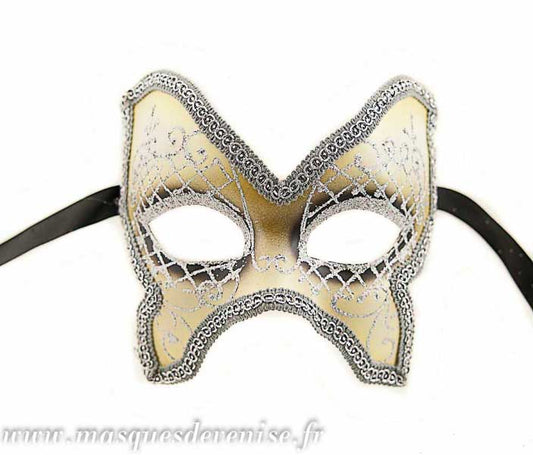 Masque Colombine Farfella – Galon Argenté Jaune – Artisanat Authentique de Venise