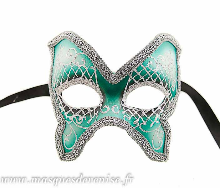 Masque Colombine Farfella Vert et Argenté – Artisanat Authentique de Venise