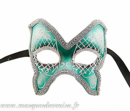 Masque Colombine Farfella Vert et Argenté – Artisanat Authentique de Venise