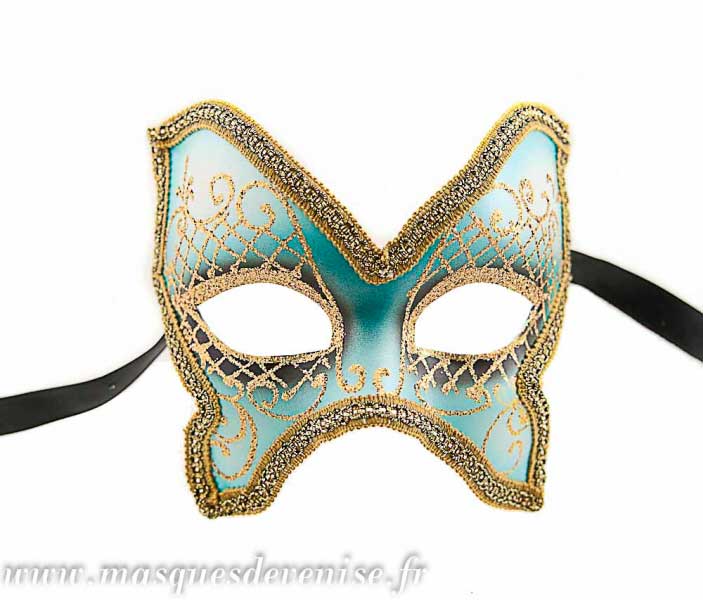 Masque Colombine Farfella Vert – Galon Doré | Artisanat Authentique de Venise