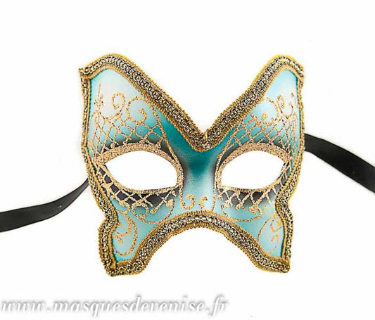 Masque Colombine Farfella Vert – Galon Doré | Artisanat Authentique de Venise