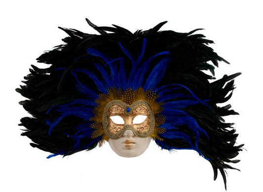 Masque Vénitien Volto à Plumes Noires et Roses – Artisanat Authentique de Venise