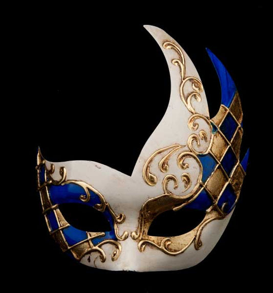 Masque Colombine Cygne Damier Bleu – Artisanat Authentique de Venise