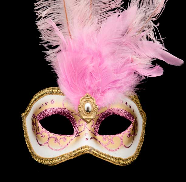 Masque Vénitien Civette à Plumes Vieux Rose – Artisanat Authentique de Venise