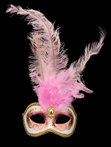 Masque Vénitien Civette à Plumes Vieux Rose – Artisanat Authentique de Venise