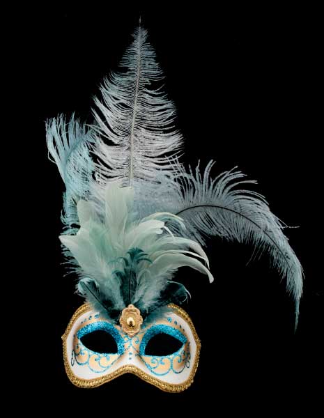 Masque Vénitien Civette à Plumes Bleues – Artisanat Authentique de Venise