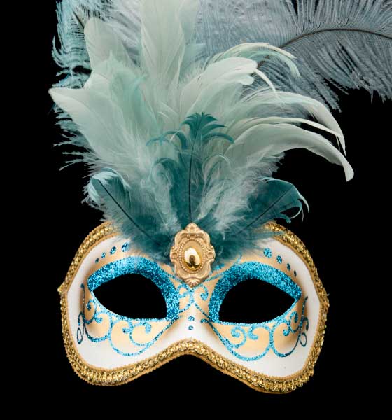 Masque Vénitien Civette à Plumes Bleues – Artisanat Authentique de Venise