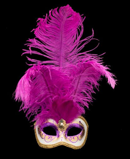 Masque Vénitien Civette à Plumes Violettes – Artisanat Authentique de Venise