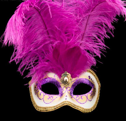 Masque Vénitien Civette à Plumes Violettes – Artisanat Authentique de Venise