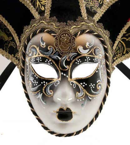Masque Volto Jolly Noir et Doré à 7 Pointes – Artisanat Authentique de Venise