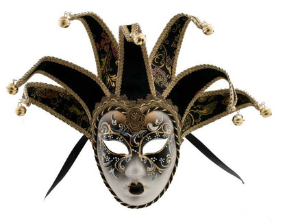 Masque Volto Jolly Noir et Doré à 7 Pointes – Artisanat Authentique de Venise