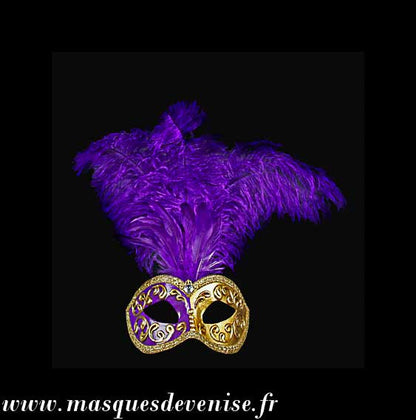 Masque Loup Vénitien Violet à Plumes – Artisanat Authentique de Venise