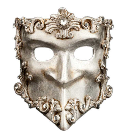 Masque Vénitien Bauta Barocco Argenté – Artisanat Authentique de Venise