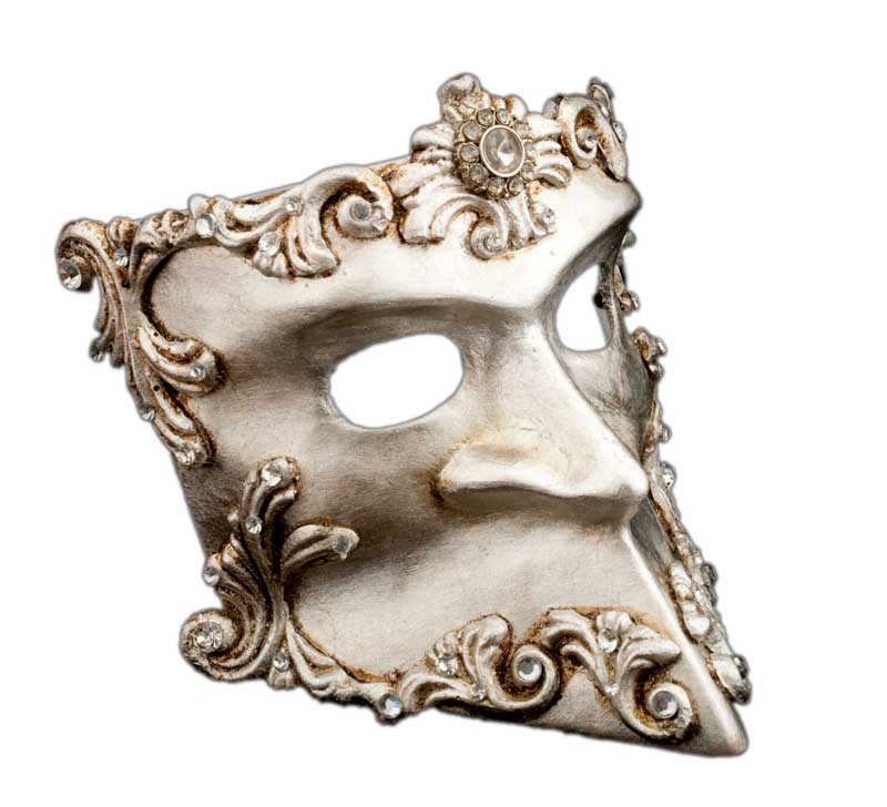 Masque Vénitien Bauta Barocco Argenté – Artisanat Authentique de Venise