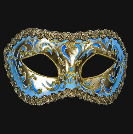 Masque Colombine Bleu Ciel et Doré – Authentique Artisanat de Venise