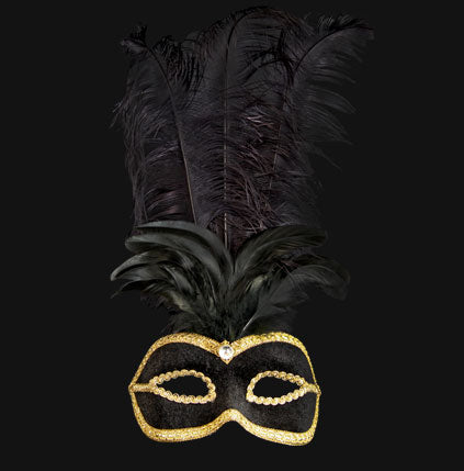 Masque Loup Colombine Velouté Noir et Doré – Artisanat Authentique de Venise