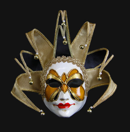 Masque Volto Jolly Ocre et Doré – Artisanat Authentique de Venise