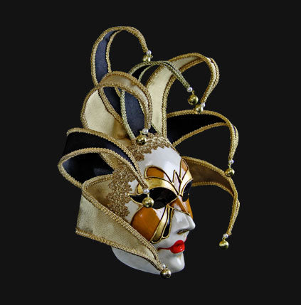 Masque Volto Jolly Ocre et Doré – Artisanat Authentique de Venise