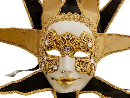 Masque Volto Joker Jolly Or et Noir à 11 Pointes – Artisanat Authentique de Venise