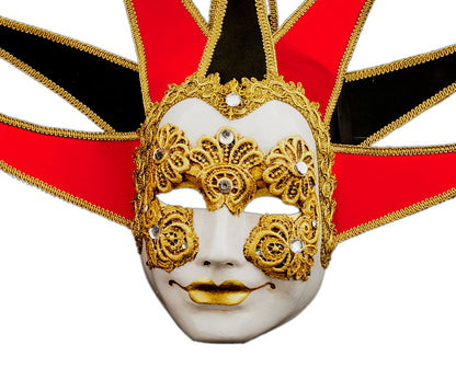 Masque Volto Joker Jolly Rouge et Noir à 8 Pointes – Artisanat Authentique de Venise