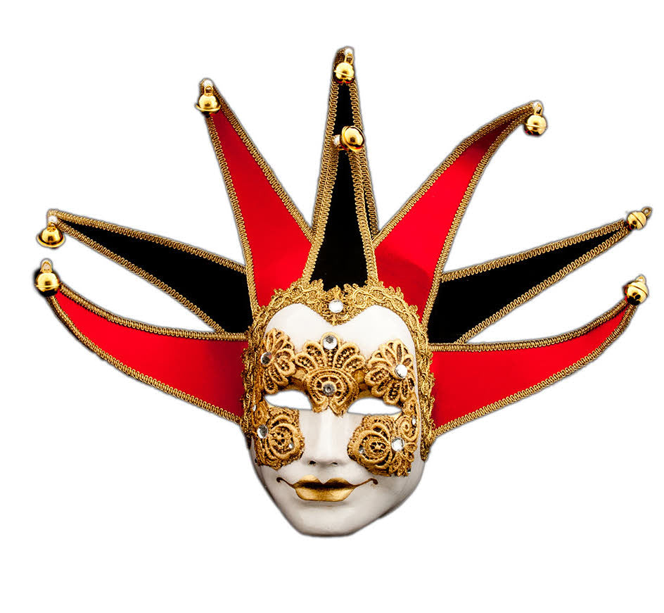 Masque Volto Joker Jolly Rouge et Noir à 8 Pointes – Artisanat Authentique de Venise