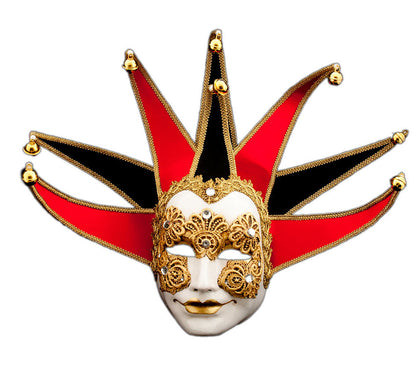 Masque Volto Joker Jolly Rouge et Noir à 8 Pointes – Artisanat Authentique de Venise