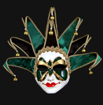 Masque Volto Jolly Vert et Doré – Artisanat Authentique de Venise