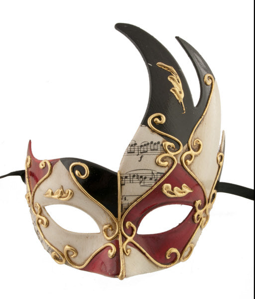 Masque Colombine Cygne Musica Rouge, Noir et Doré – Artisanat Authentique de Venise
