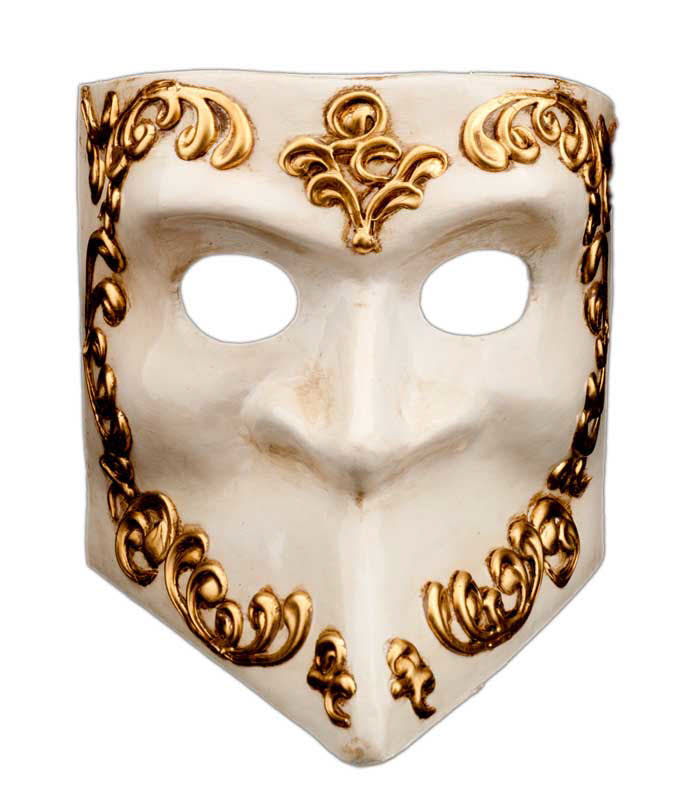 Masque Vénitien Bauta Blanc Doré – Artisanat Authentique de Venise