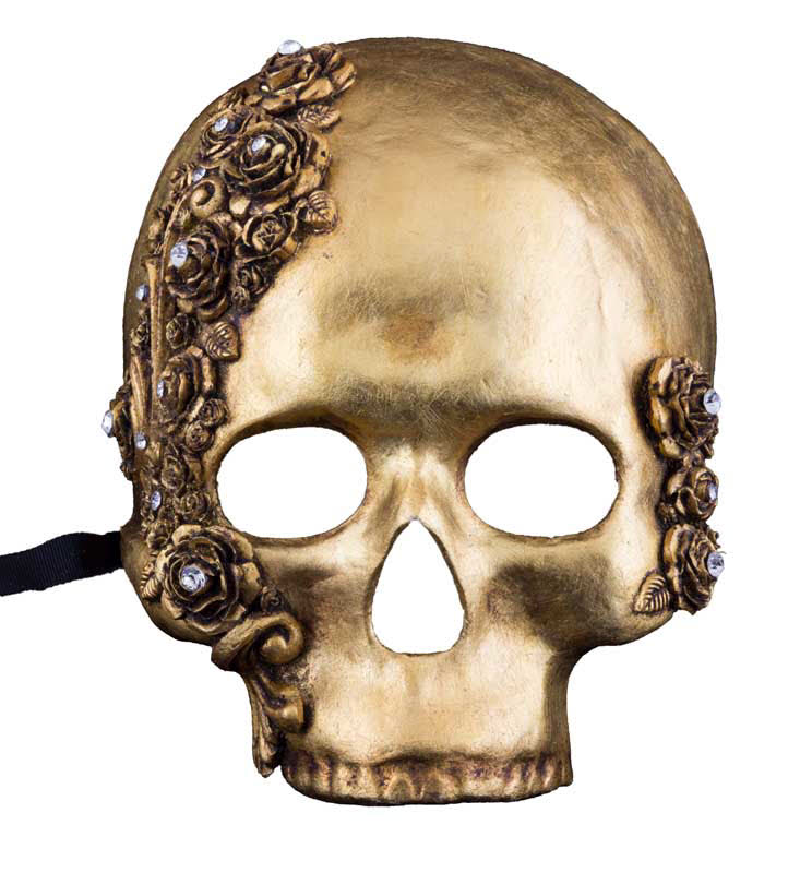 Masque Teschio Noir et Doré aux Roses – Artisanat Authentique de Venise