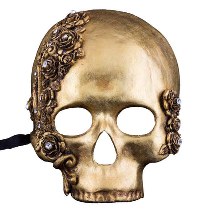 Masque Teschio Noir et Doré aux Roses – Artisanat Authentique de Venise