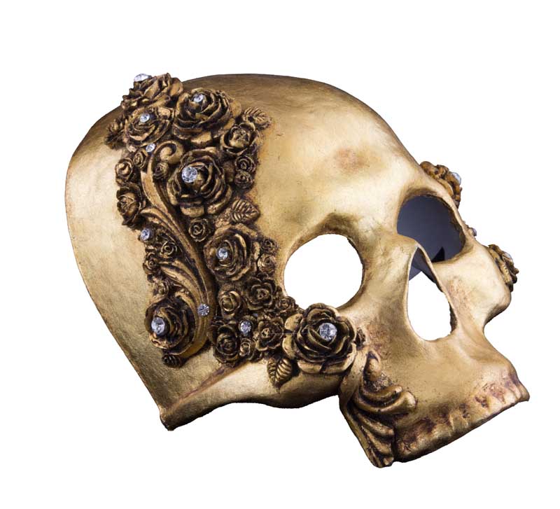 Masque Teschio Noir et Doré aux Roses – Artisanat Authentique de Venise
